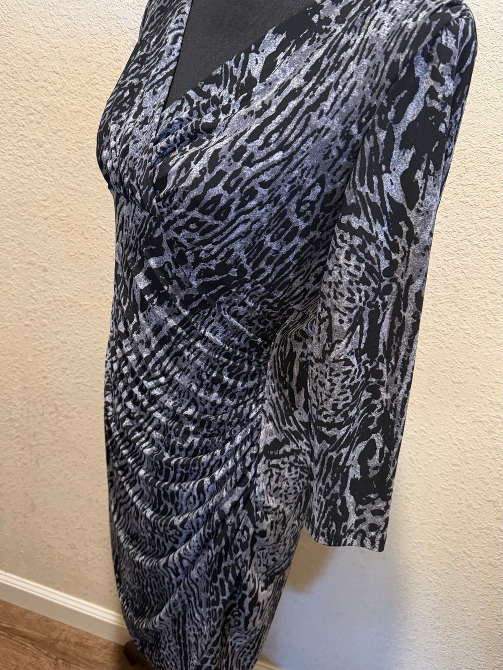 Cache Black and Silver Animal-Print Midi Dress
